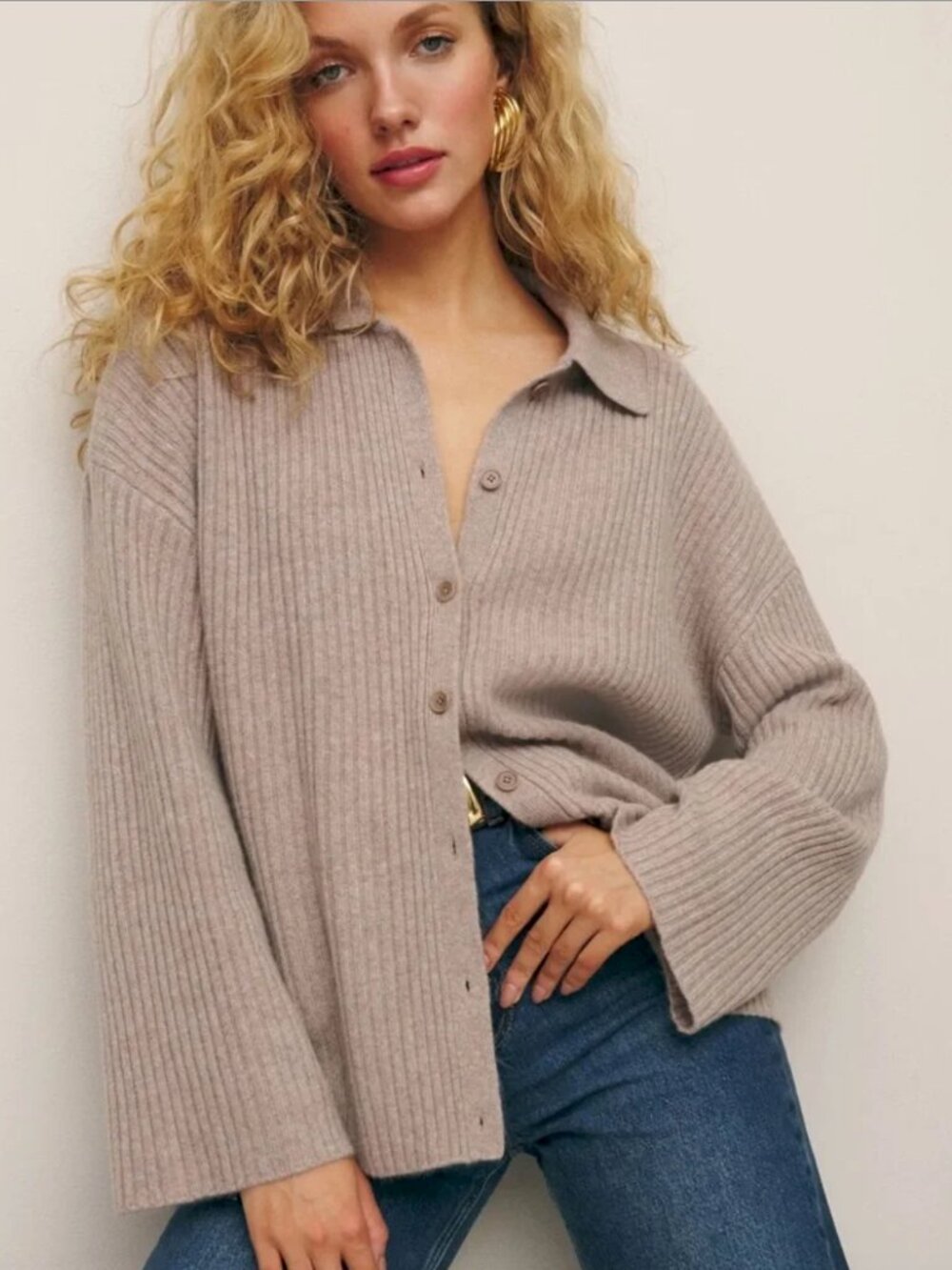 Reformation Fantino Cashmere Collared Cardigan